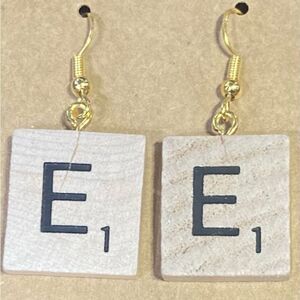 ☀️3/$9☀️ Handmade Scrabble Letter “E” Tile Earrings with .925 Silver Hooks